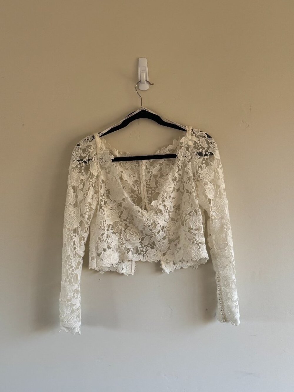 Martina Liana Ivory Lace Bridal Topper Pearl Button Long Sleeve Wedding Bolero